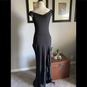 Black off the shoulder maxi dress.